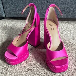 INC International Concepts Neon Pink Platform Block Heel Sandals 7.5M